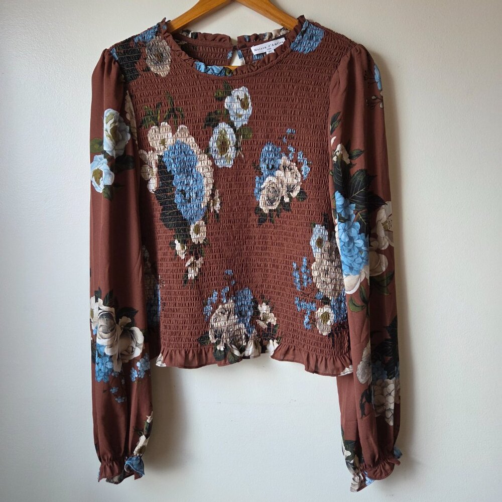 EUC LIKE NEW MAISON D'AMELIE FLORAL SMOCKED LONGSLEEVES TOP SIZE LARGE